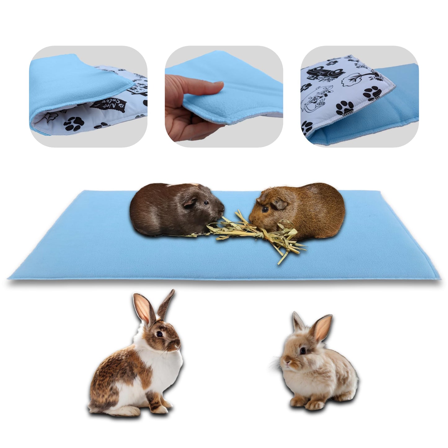 Fleece Guinea Pig and Rabbit Play Mat - All in One, it's a Blanket, a Giant Tunnel, a House, a Cushion and a Bed - Comfortable - Available in 3 Colors and 6 Sizes