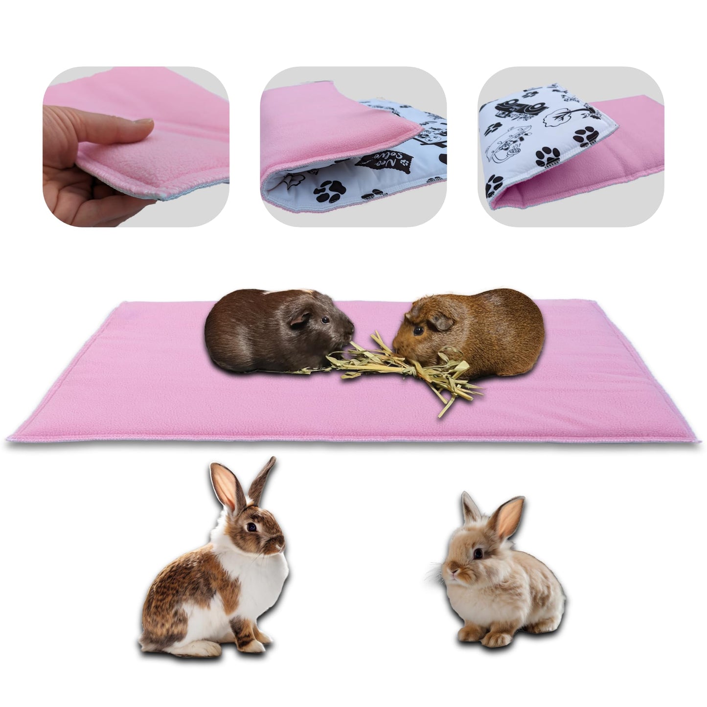 Fleece Guinea Pig and Rabbit Play Mat - All in One, it's a Blanket, a Giant Tunnel, a House, a Cushion and a Bed - Comfortable - Available in 3 Colors and 6 Sizes