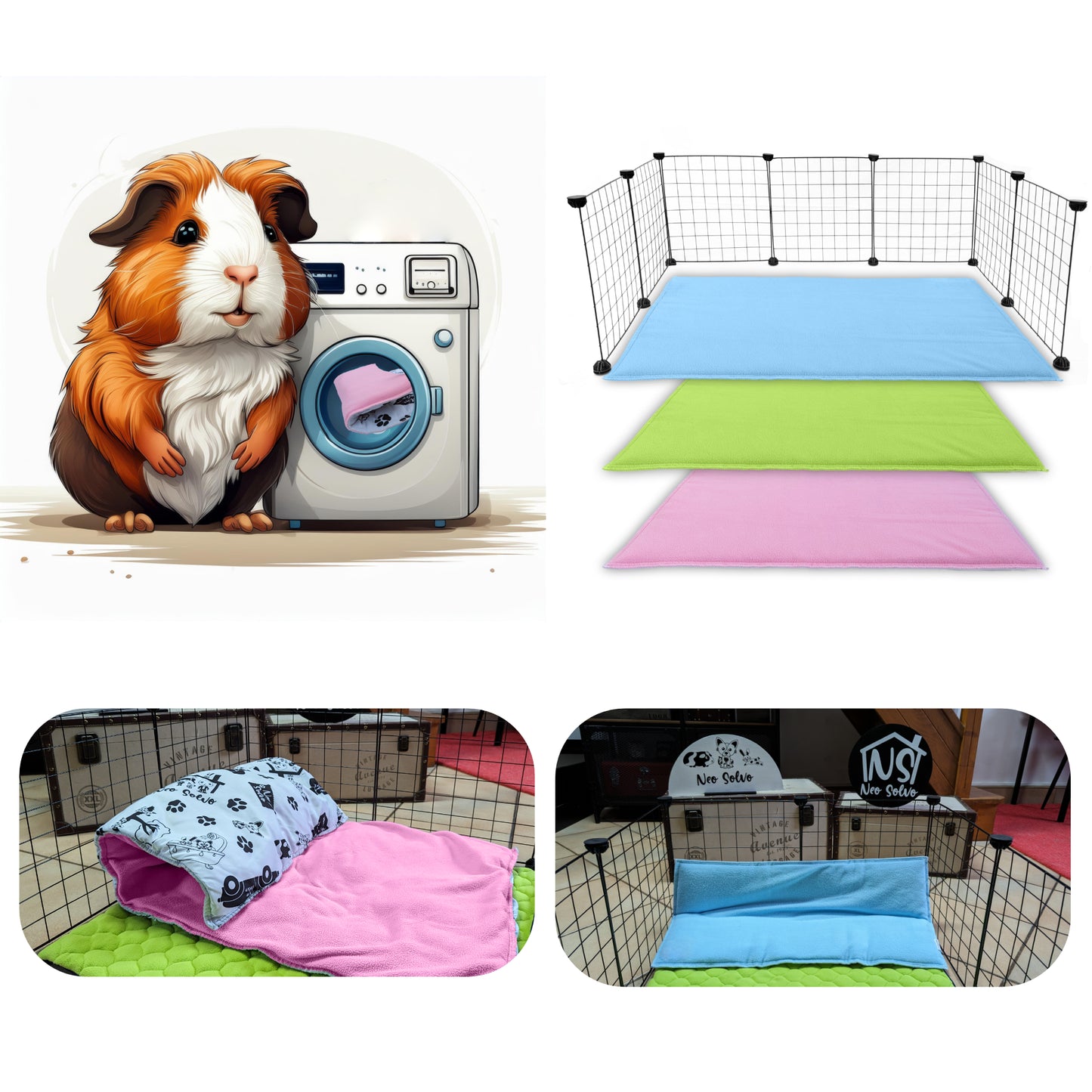 Fleece Guinea Pig and Rabbit Play Mat - All in One, it's a Blanket, a Giant Tunnel, a House, a Cushion and a Bed - Comfortable - Available in 3 Colors and 6 Sizes